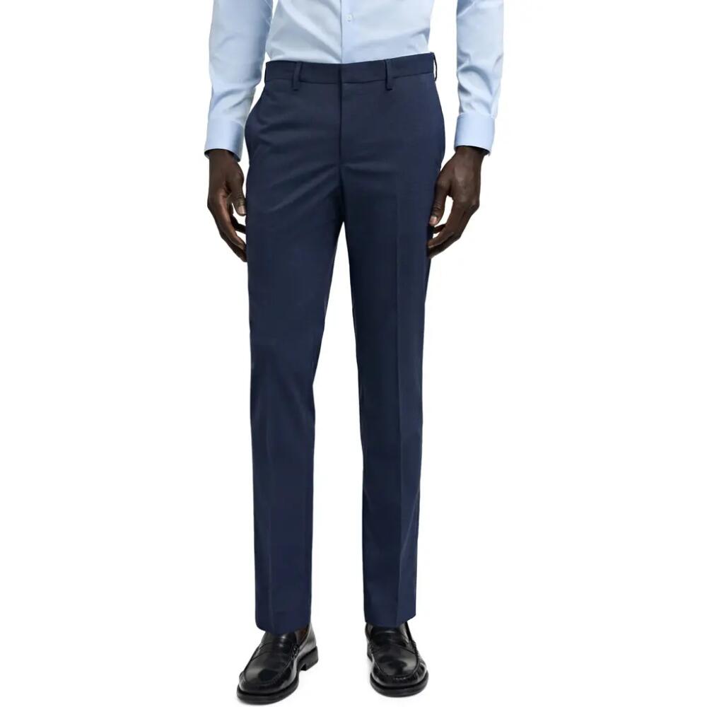 MANGO Superslim Fit Dark Blue Flat Front Stretch Dress Pants in Ink Blue Cover