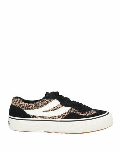 Superga Woman Sneakers Black Soft Leather, Textile fibers Cover