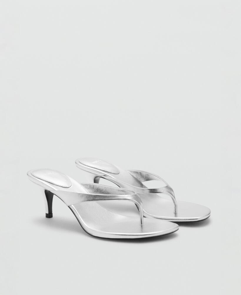 Mango Women's Metallic Heel Sandals - Silver Cover