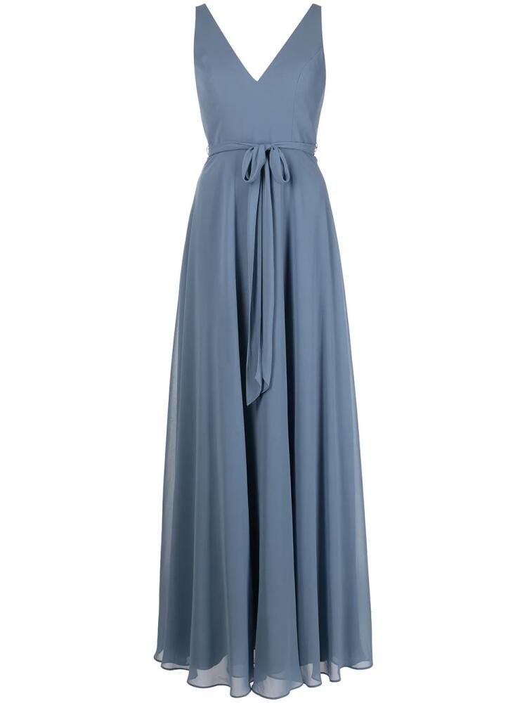 Marchesa Notte Bridesmaids V-neck sash belt sleeveless gown - Blue Cover