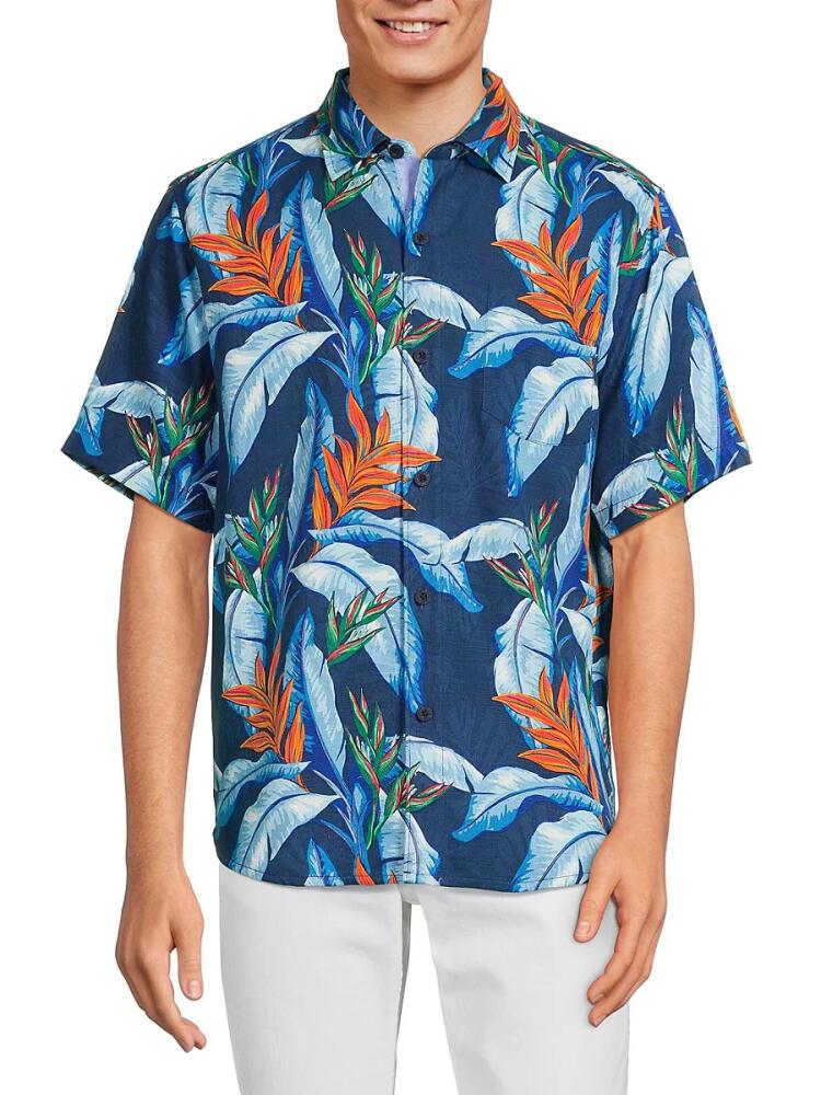 Tommy Bahama Men's Tropical Print Silk Shirt - Bering Blue Cover