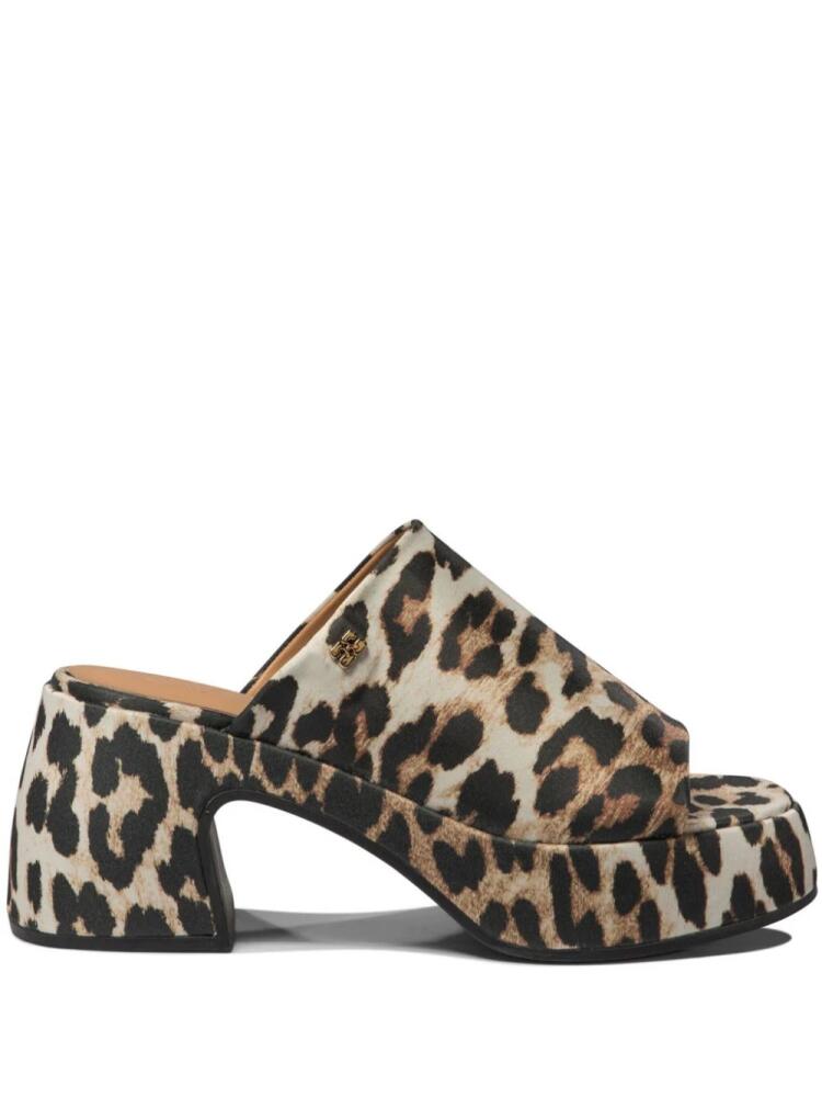 GANNI leopard-print satin mules - Brown Cover