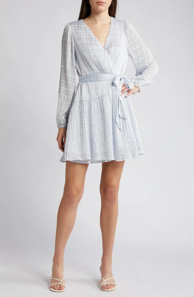 Adelyn Rae Long Sleeve Chiffon Mini Wrap Dress in Sky Cover