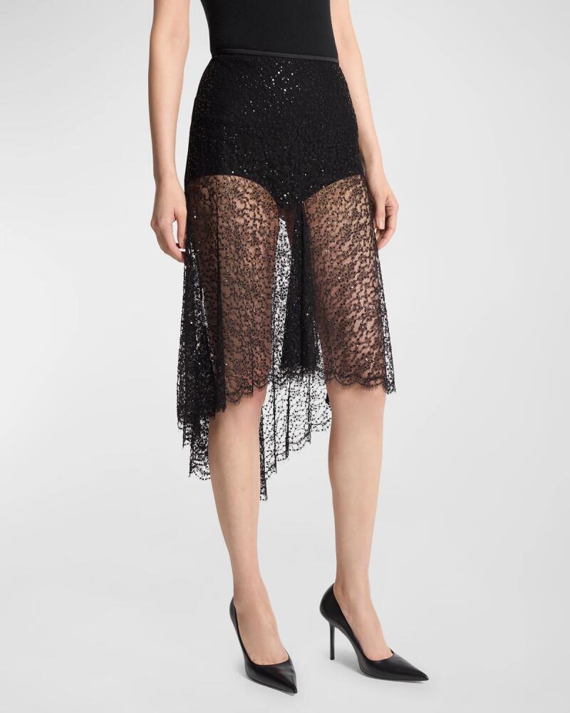 Michael Kors Collection Embellished High-Low Lace Skirt Cover