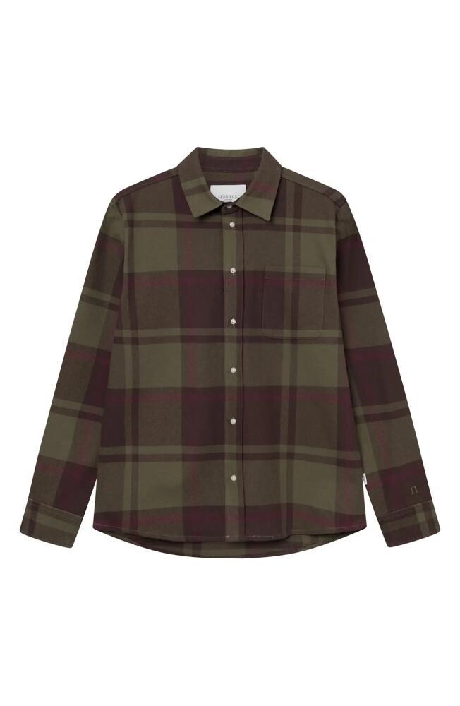 Les Deux Jeremy Flannel Button-Up Shirt in Coffe Brown/Olive Night Cover