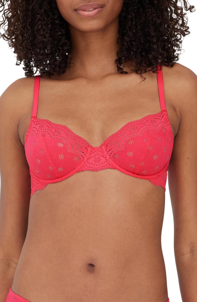 Skarlett Blue Smitten Underwire Eyelet Lace Demi Bra in Hot Pink Cover