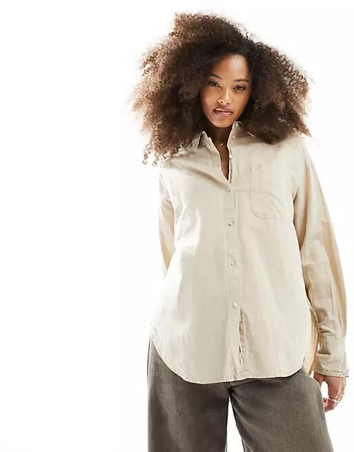 JJXX linen blend long sleeve shirt in beige-Neutral Cover