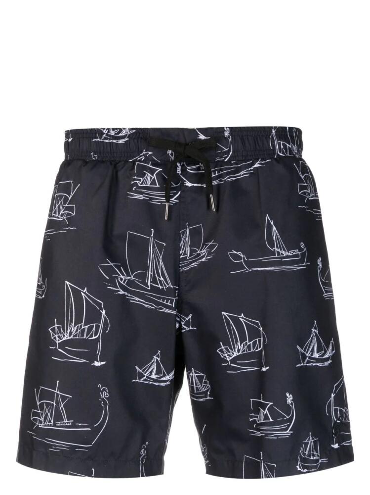 Brioni illustration-print swim shorts - Black Cover