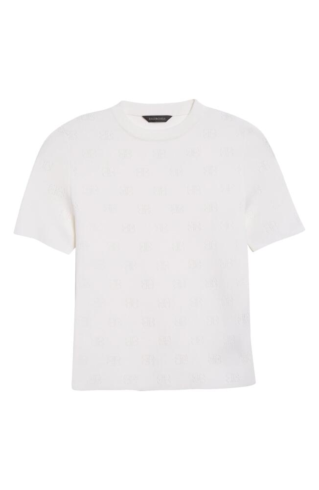 Balenciaga Open Stitch Logo Short Sleeve Crop Sweater in White Cover