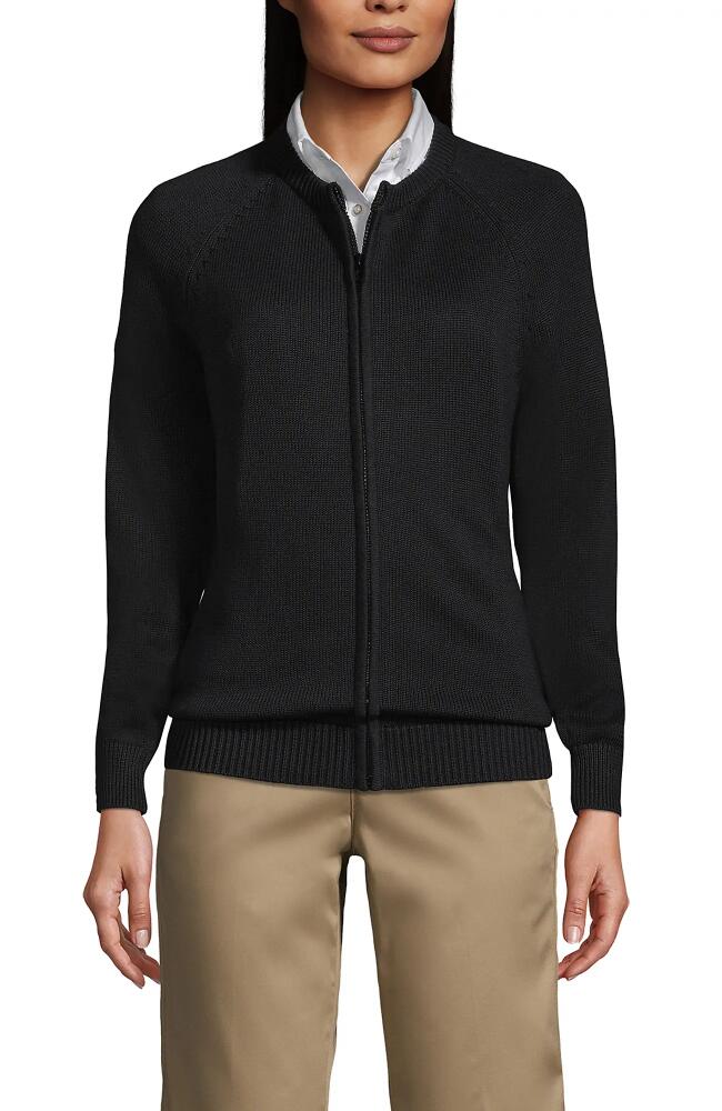 Lands' End School Uniform Cotton Modal Zip-front Cardigan Sweater in Black Cover