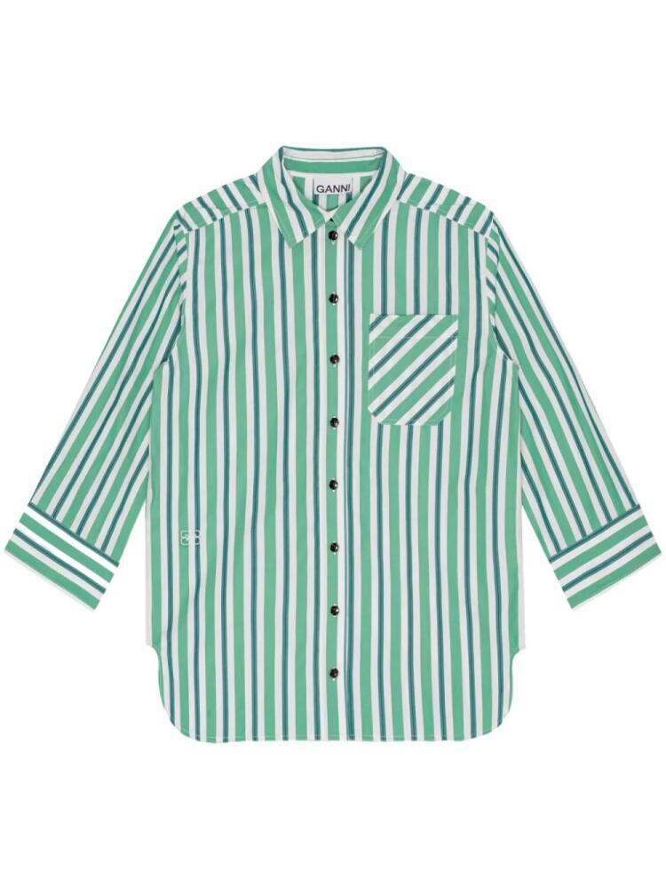 GANNI organic-cotton striped shirt - Green Cover