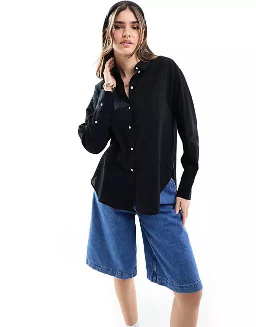 JJXX linen blend long sleeve shirt in black Cover