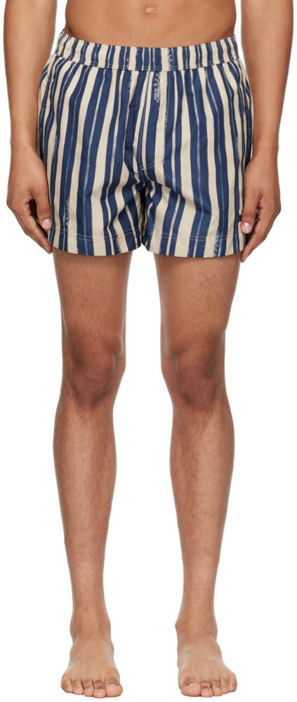 ZEGNA Navy & Tan Striped Swim Shorts Cover