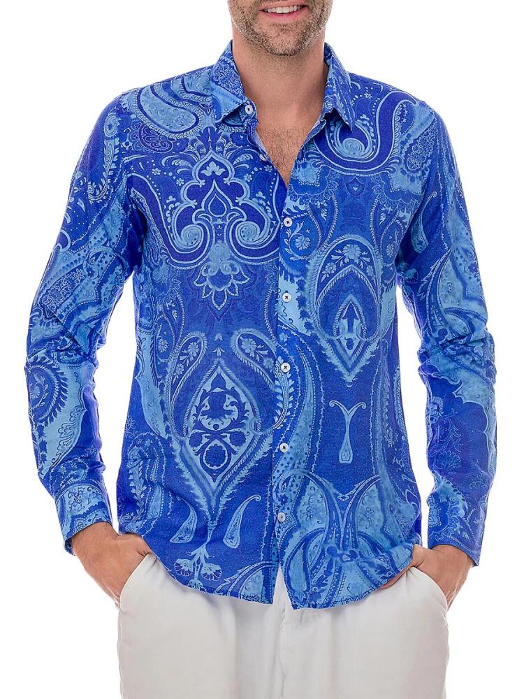 Ranee's Men's Print Linen Blend Shirt - Lavender Cover