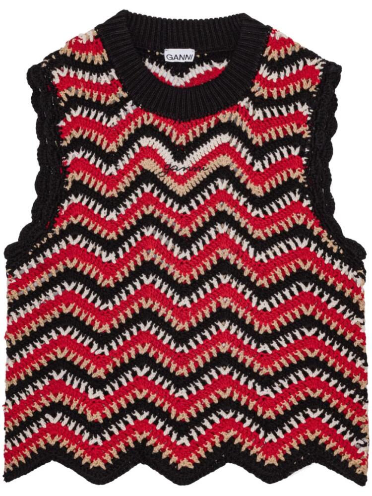 GANNI organic-cotton crochet vest - Red Cover