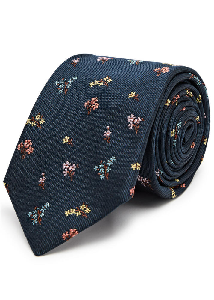 Paul Smith Floral-embroidered Silk tie - Navy Cover