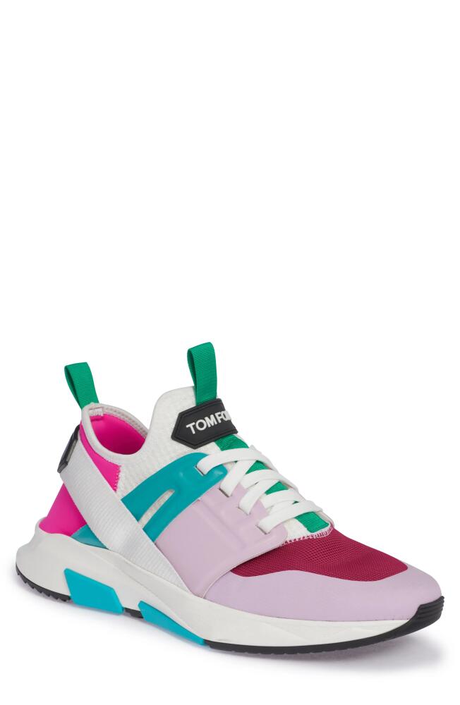 TOM FORD Jago Mixed Media Sneaker in Fuchsia/Pink/White Cover