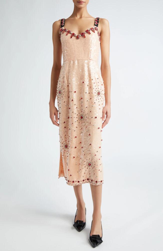 Erdem Sequin & Crystal Midi Cocktail Dress in Ballet Pink And Clear Cover