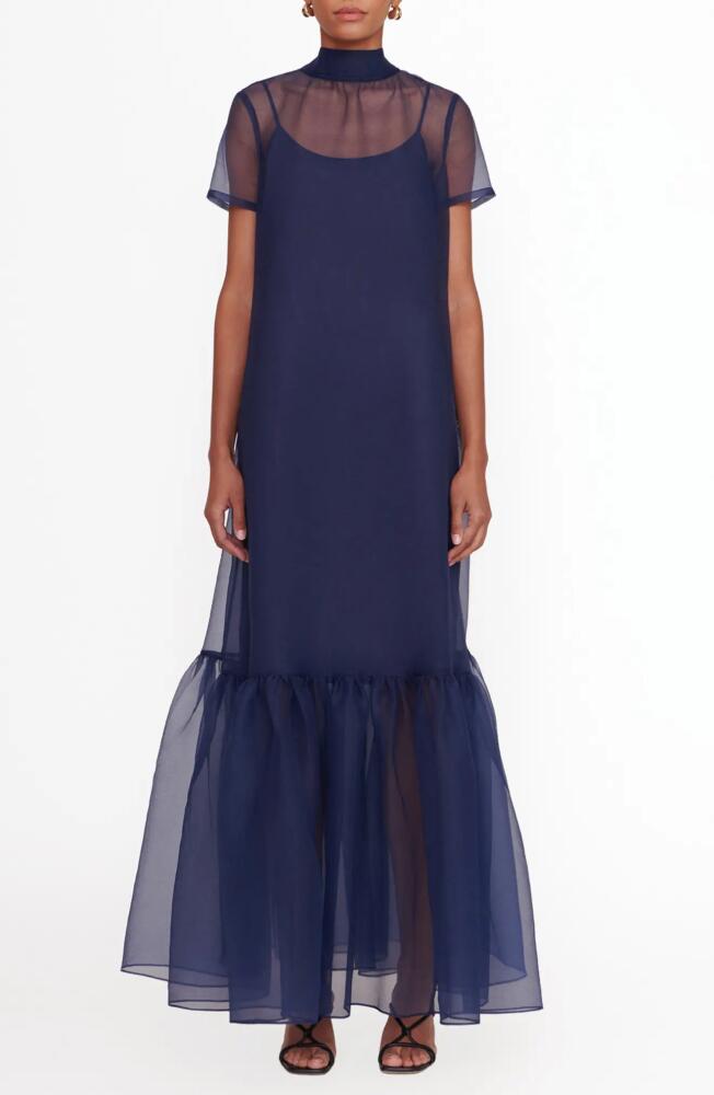 STAUD Calluna Ruffle Hem Organza Gown in Navy Cover