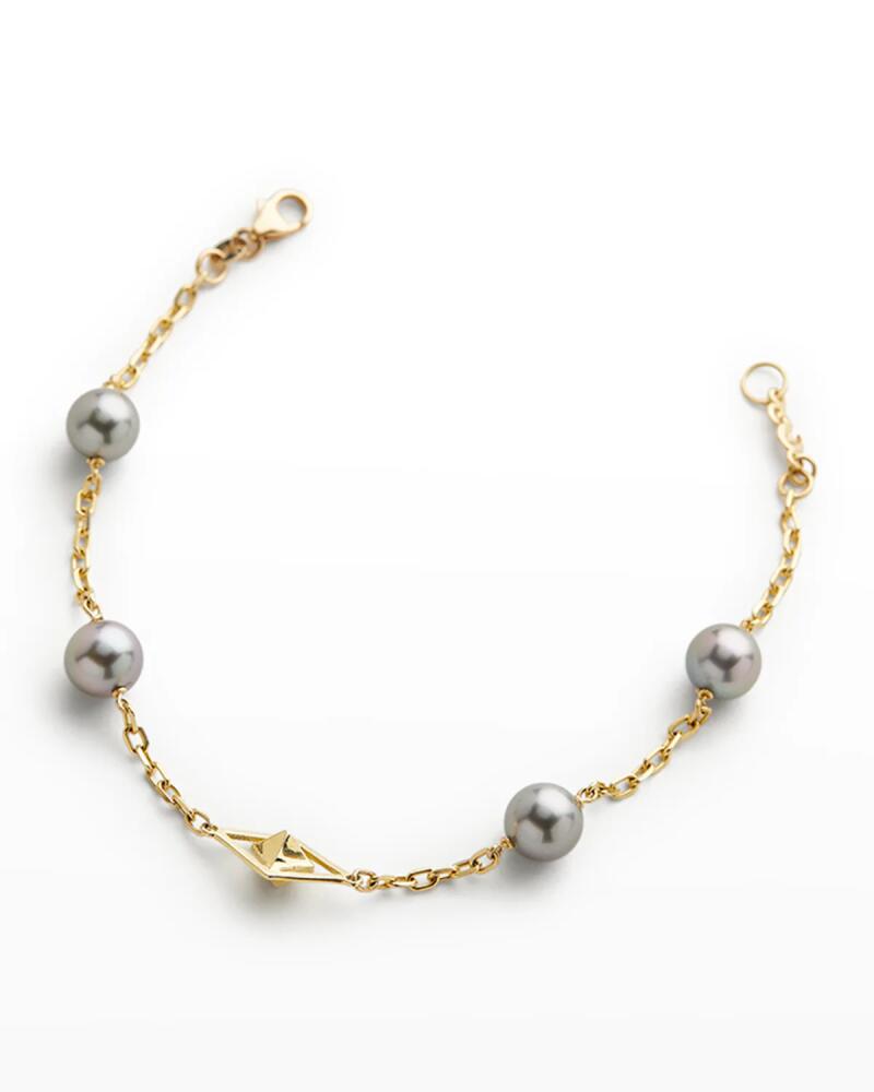 Pearls By Shari 18K Yellow Gold 8mm Gray Tahitian 4-Pearl and Cube Bracelet, 7"L Cover