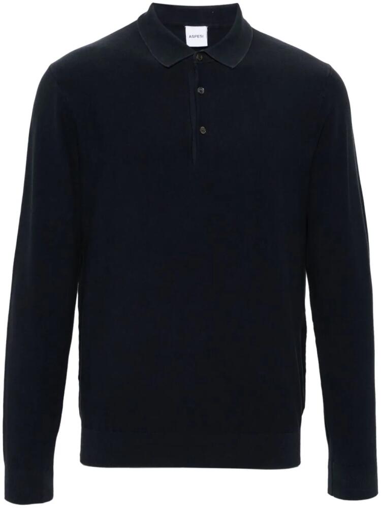 ASPESI long-sleeve cotton polo top - Blue Cover