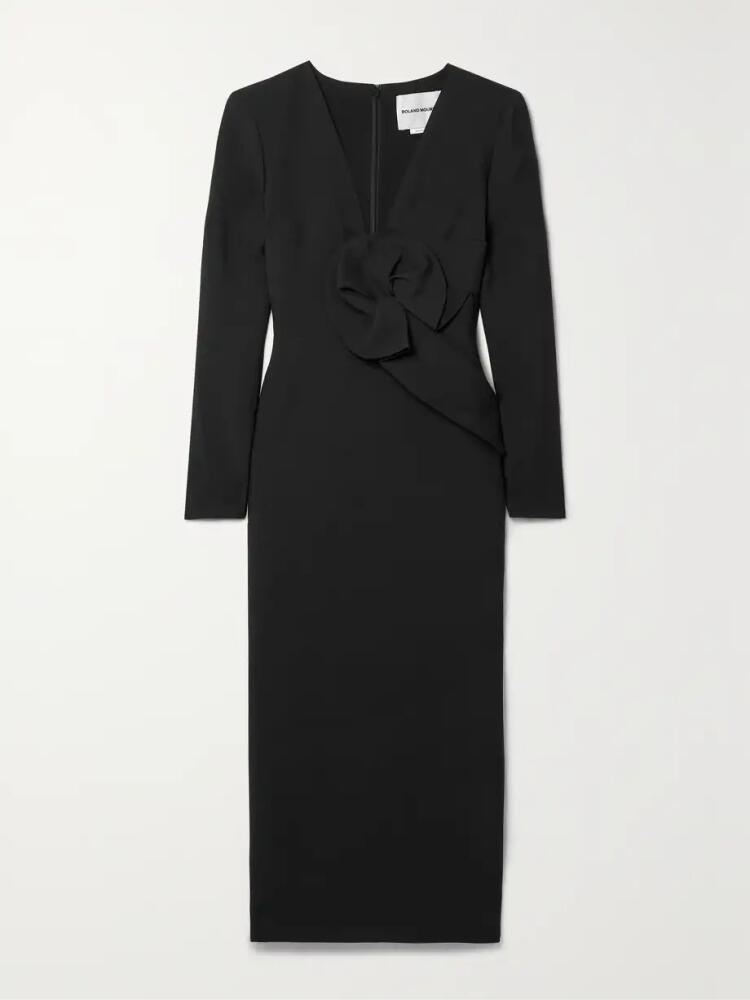 Roland Mouret - Appliquéd Wool And Silk-blend Crepe Midi Dress - Black Cover