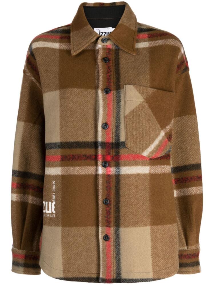 izzue checked buttoned shirt - Brown Cover