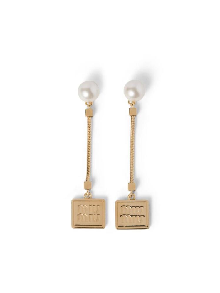 Miu Miu logo-debossed faux-pearl drop earrings - Gold Cover