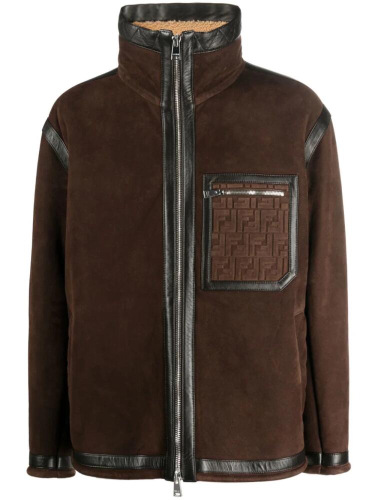 FENDI logo-embossed shearling jacket - Brown Cover