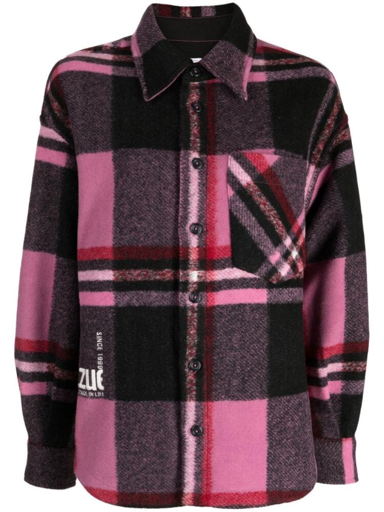 izzue logo-embroidered flannel shirt - Pink Cover