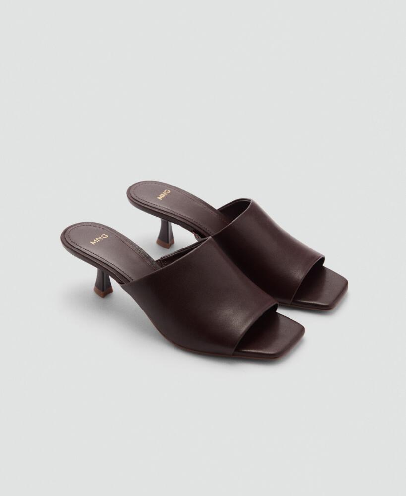 Mango Women's Kitten-Heel Leather Sandals - Chocolate Cover