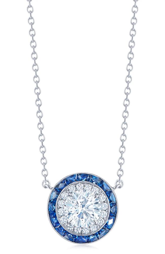 Kwiat Diamond & Sapphire Halo Pendant Necklace in White 0.95 Cts Cover