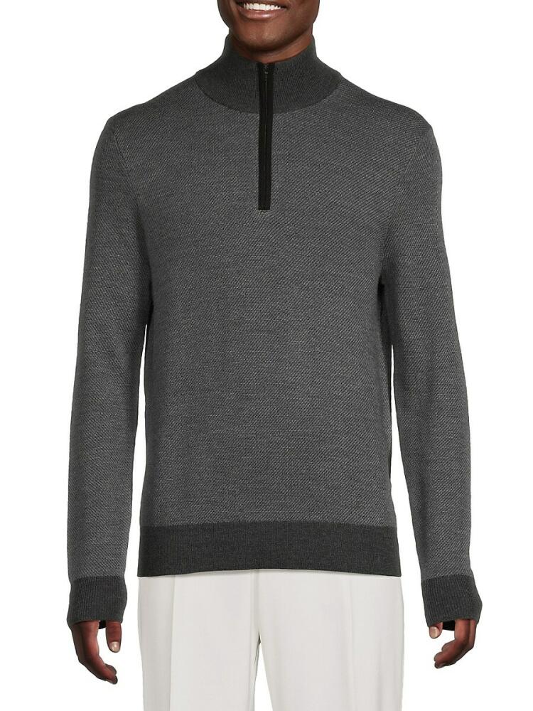 Bruno Magli Men's Classic Fit Tonal Merino Wool Quarter Zip Sweater - Charcoal Cover