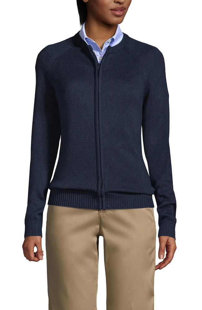 Lands' End School Uniform Cotton Modal Zip-front Cardigan Sweater in Classic Navy Cover