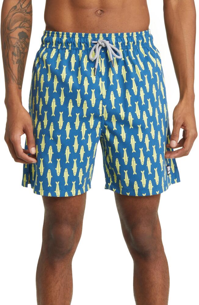 Tom & Teddy Sardines Swim Trunks in Navy & Yellow Cover