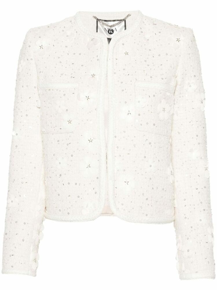 NISSA floral-appliqué bouclé jacket - Neutrals Cover