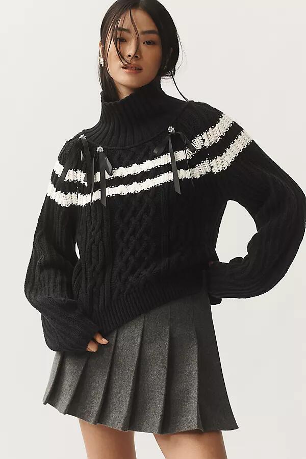 Maeve Turtleneck Balloon-Sleeve Bow Sweater Cover