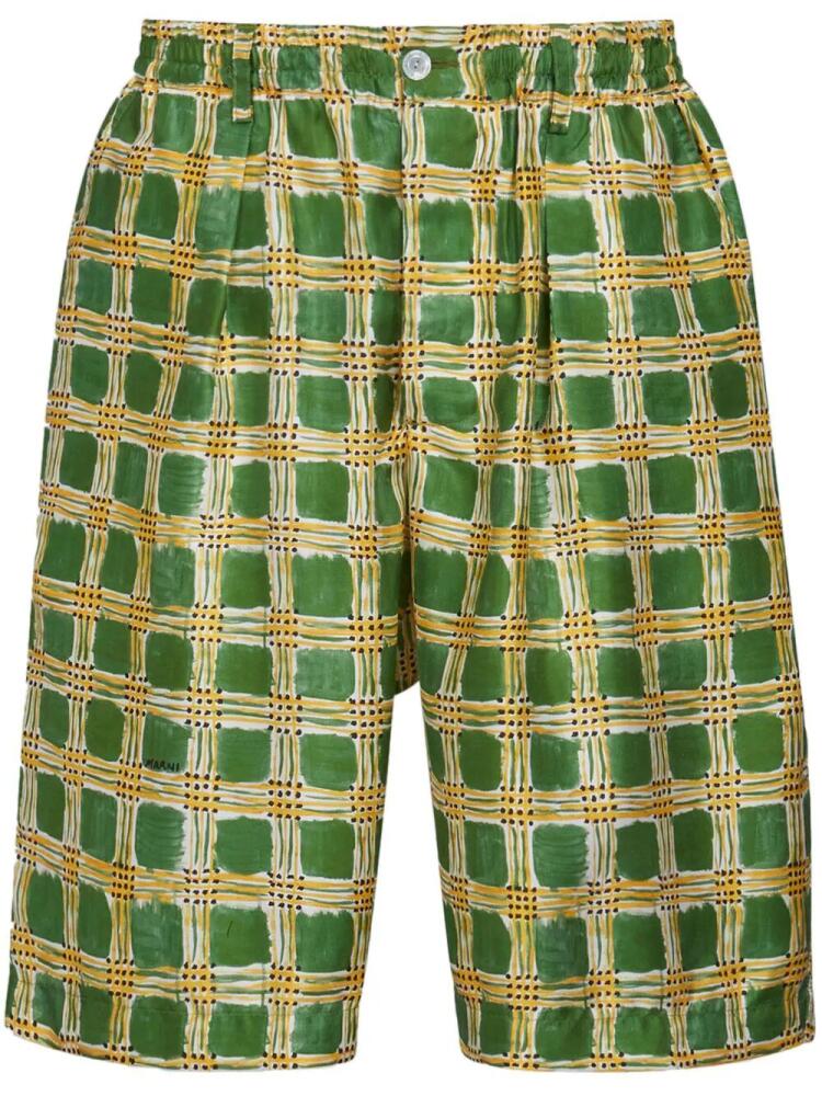 Marni Check Fields silk shorts - Green Cover