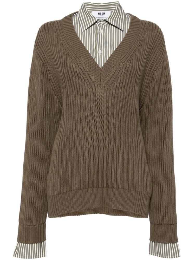 MSGM ribbed-knit cotton jumper - Brown Cover