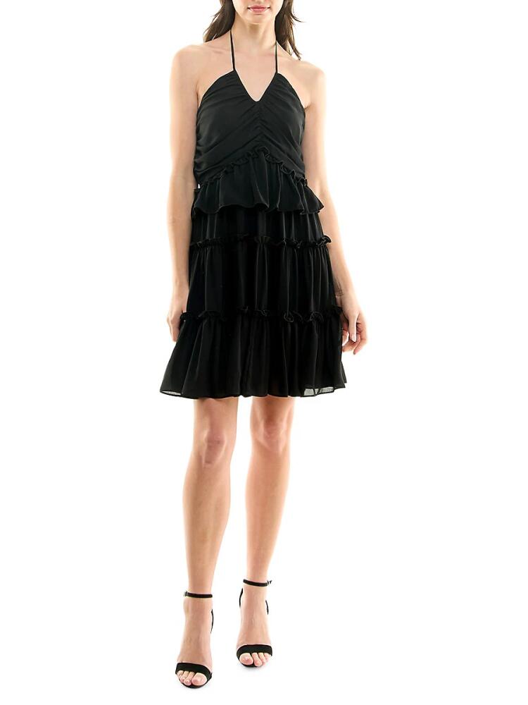 Nicole Miller Women's Tiered Mini Halter Dress - Very Black Cover