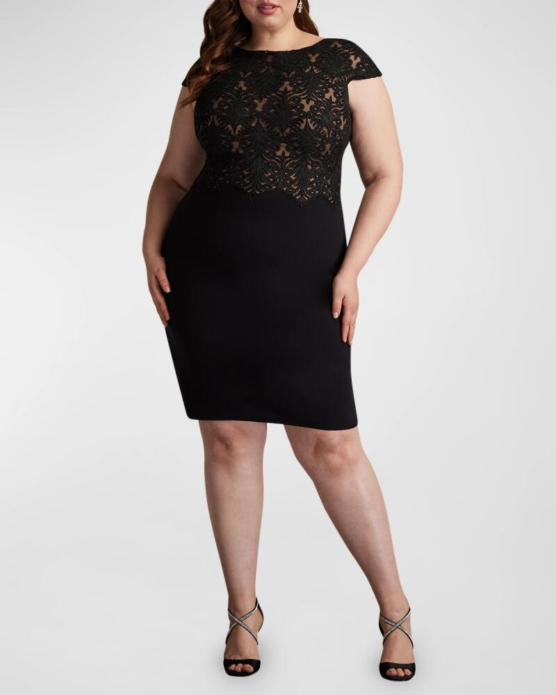 Tadashi Shoji Plus Size Bodycon Lace & Crepe Midi Dress Cover