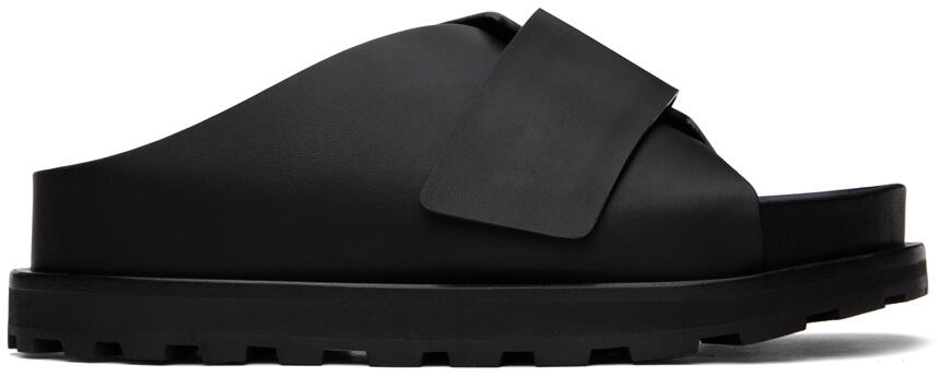 Jil Sander Black Cross-Strap Leather Slides Cover