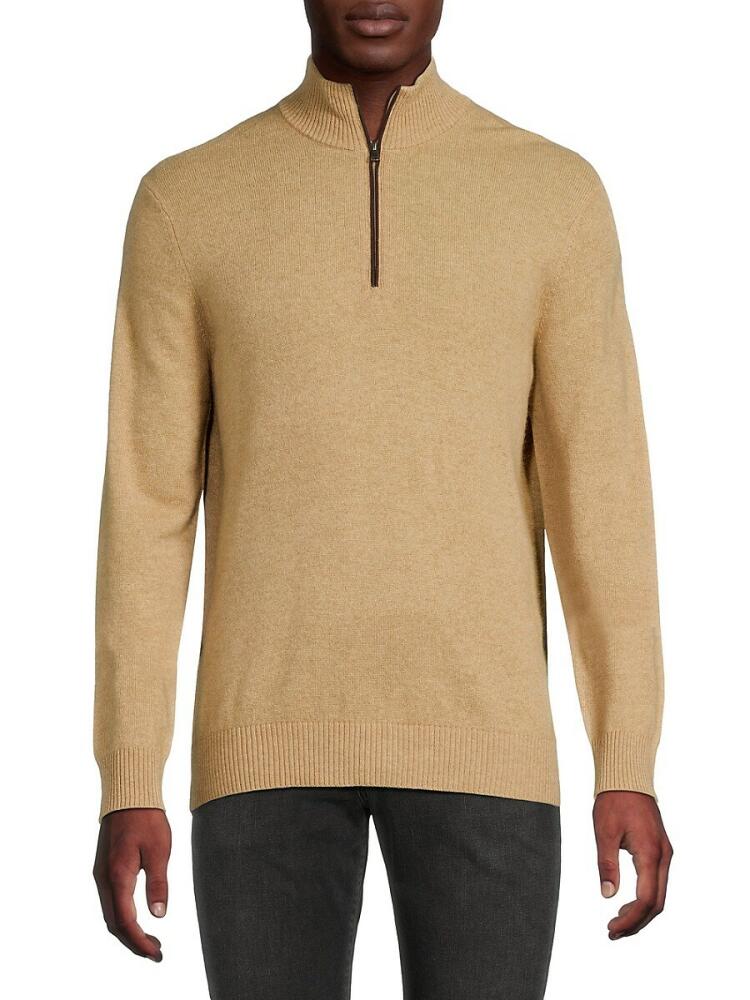 Amicale Men's Classic Fit Cashmere Zip Up Sweater - Camel Cover