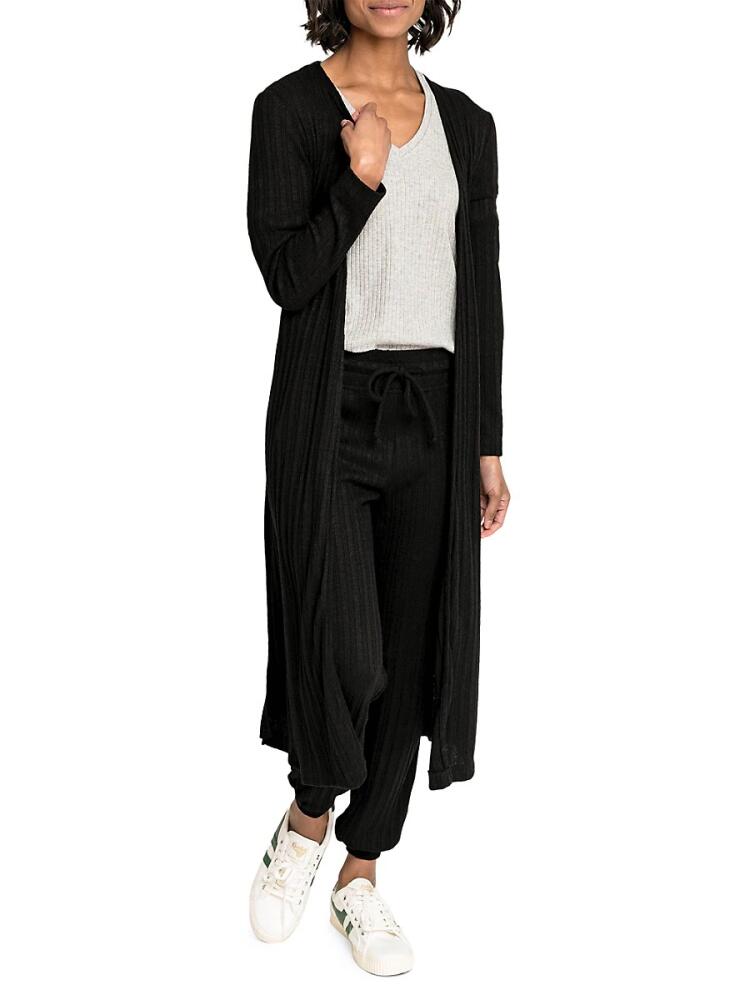 gibsonlook Women's Pointelle Belted Duster Cardigan - Black Cover