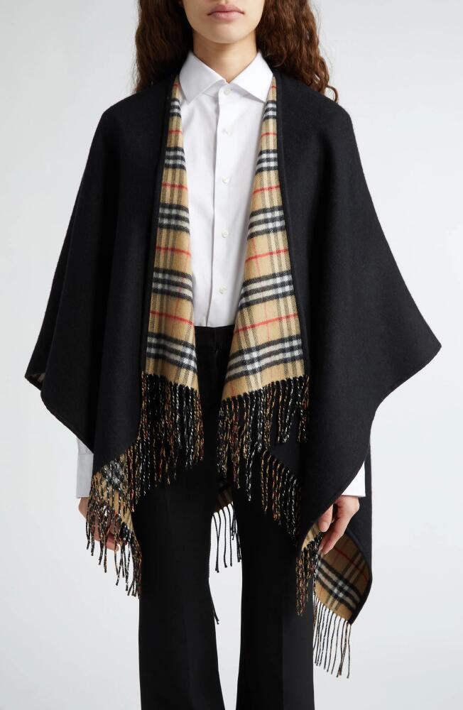 burberry Reversible Open Front Wool Cape in Black Check Cover