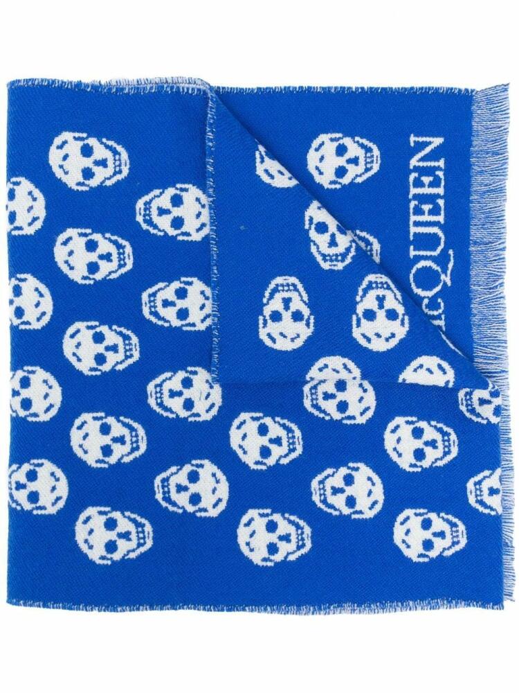 Alexander McQueen skull-print knitted scarf - Blue Cover