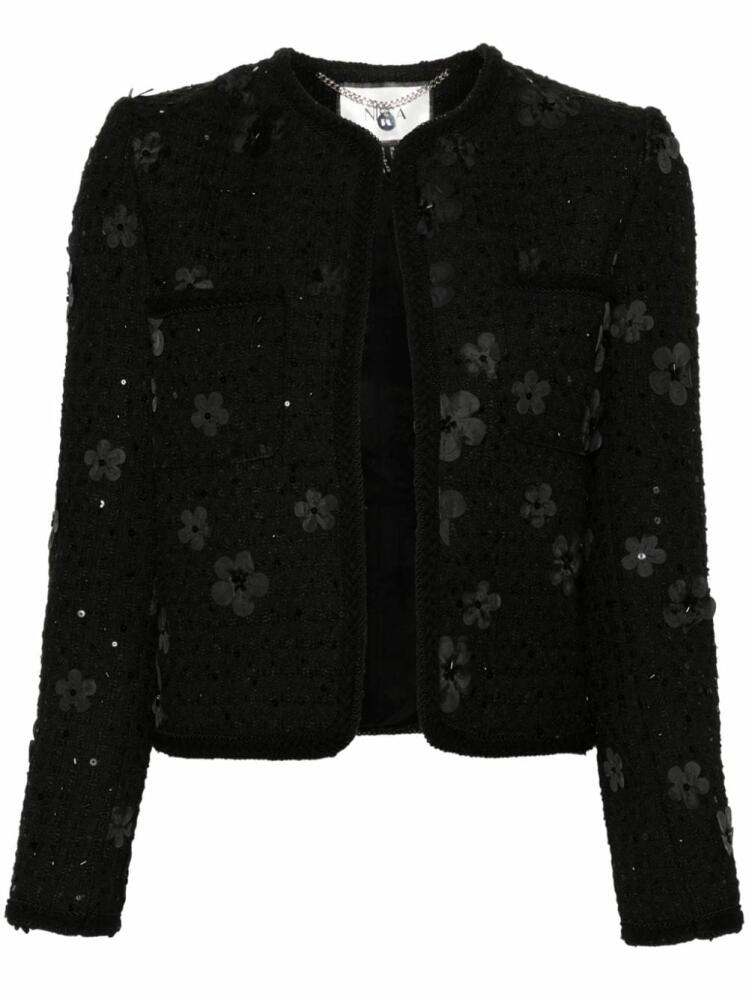 NISSA floral-appliqué bouclé jacket - Black Cover