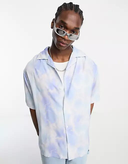 Weekday Coffee oversized tie dye print shirt in blue and pink-Multi Cover