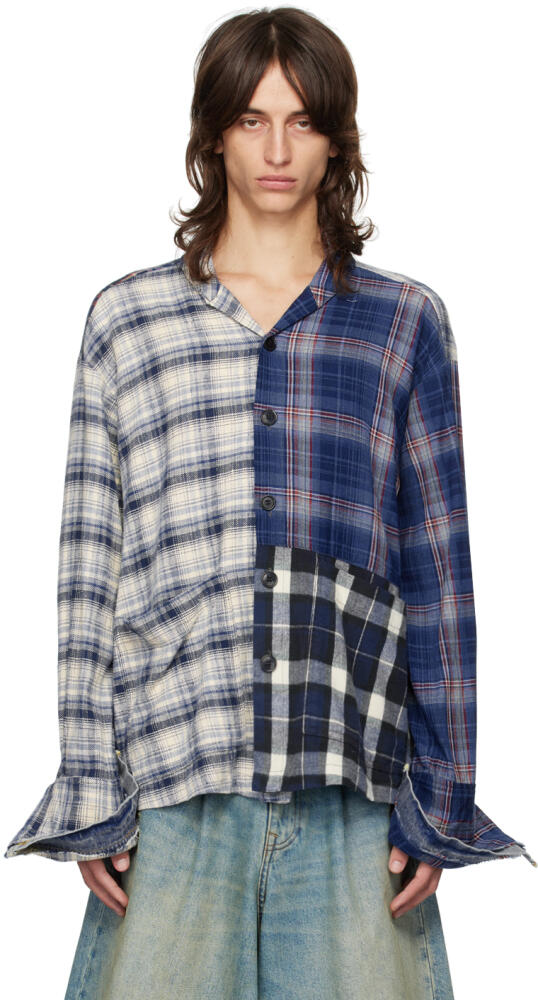 Greg Lauren Multicolor Mixed Plaid Shawl Collar Boxy Shirt Cover