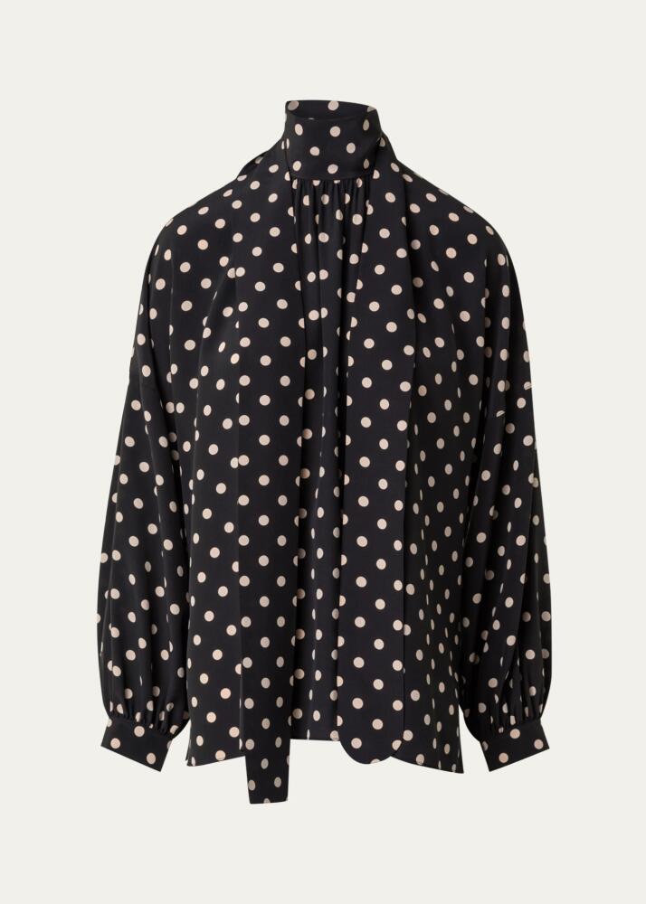 Akris punto Crepe De Chine Dot Print Blouse with Tie Neck Cover